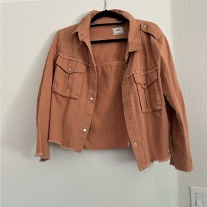 Pink Denim Jacket with Exposed Raw Edges